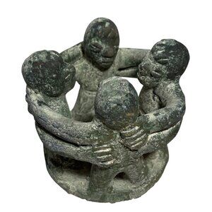 Circle of Friends Mayan Style Folk Art Terra Cotta 4 Friends Candle Holder Green